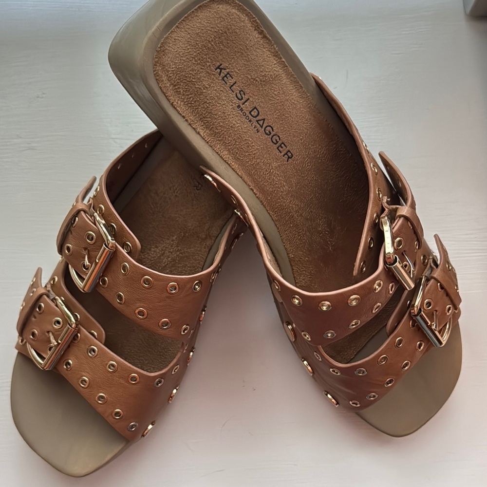 Kelsi Dagger Tan Mules with Cushioned Footbed